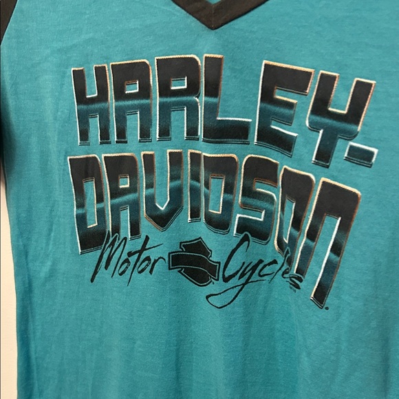 Harley-Davidson Women's Teal and Black Graphic Tee Medium - Picture 2 of 4